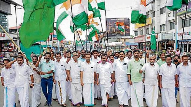 Congress workers take out a procession to celebrate Rahul Gandhi’s win from Wayanad on Thursday.(PTI) Congress workers take out a procession to celebrate Rahul Gandhi’s win from Wayanad on Thursday.(PTI)