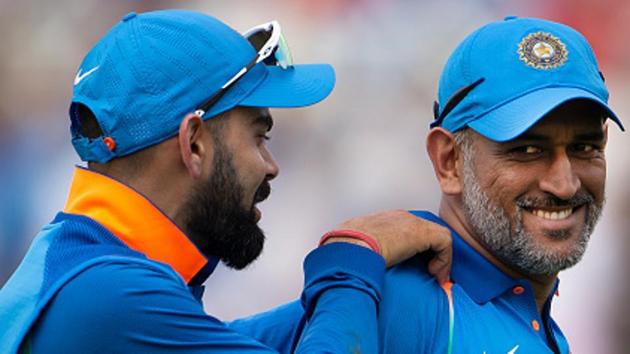 India captain Virat Kohli and MS Dhoni during the 1st Royal London ODI match between England and India at Trent Bridge on July 12, 2018 in Nottingham, England. (Visionhaus via Getty Images) India captain Virat Kohli and MS Dhoni during the 1st Royal London ODI match between England and India at Trent Bridge on July 12, 2018 in Nottingham, England. (Visionhaus via Getty Images)