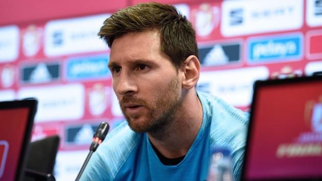 Barcelona's Argentinian forward Lionel Messi holds a press conference at the Joan Gamper Sports City.(AFP) Barcelona's Argentinian forward Lionel Messi holds a press conference at the Joan Gamper Sports City.(AFP)