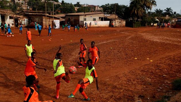 Girl football players from U17, who are among the first wave of girls being trained by professional coaches at the RFA, attend a training session at the RFA field in Yaounde. “But reaching here (RFA) it was just another world, I was forced to do abdominal exercises, forced to do all harsh work so you reach a level where tears usually come out with sweat,” Asheri added. (Zohra Bensemra / REUTERS) Girl football players from U17, who are among the first wave of girls being trained by professional coaches at the RFA, attend a training session at the RFA field in Yaounde. “But reaching here (RFA) it was just another world, I was forced to do abdominal exercises, forced to do all harsh work so you reach a level where tears usually come out with sweat,” Asheri added. (Zohra Bensemra / REUTERS)