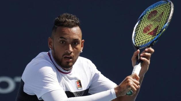 Nick Kyrgios of Australia hits a backhand against Borna Coric of Croatia (not pictured) in the fourth round of the Miami Open.(USA TODAY Sports) Nick Kyrgios of Australia hits a backhand against Borna Coric of Croatia (not pictured) in the fourth round of the Miami Open.(USA TODAY Sports)
