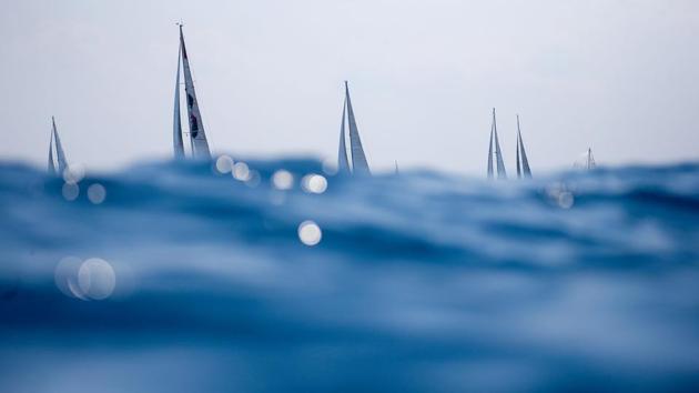 Boats compete during the 5th leg of the Izmir Winter Trophy 2019 sailing race off the coast of Izmir, Turkey. (Emre Tazegul / AFP)