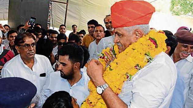 BJP’s Gajendra Singh Shekhawat defeated Vaibhav Gehlot in Jodhpur Lok Sabha seat by a margin of 2,74,440 votes.(HT photo)