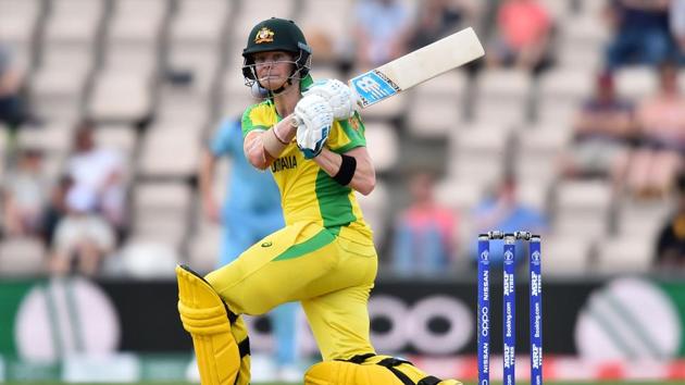 Steve Smith in action during Australia’s ICC World Cup warm-up match against England. (AFP)
