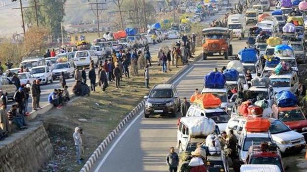 A massive landslide hit the Jammu-Srinagar National Highway in Ramban district in the wee hours of Saturday, leading to suspension of traffic on the only road linking Kashmir with rest of the country, officials said.(PTI File Photo) A massive landslide hit the Jammu-Srinagar National Highway in Ramban district in the wee hours of Saturday, leading to suspension of traffic on the only road linking Kashmir with rest of the country, officials said.(PTI File Photo)