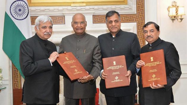 The full Election Commission on Saturday called on President Ram Nath Kovind and handed over the list of 542 newly-elected members of the Lok Sabha that will enable him to initiate the formal process of new government formation. On Saturday evening, newly-elected MPs of the National Democratic Alliance are likely elect Narendra Modi as its leader. (PTI) The full Election Commission on Saturday called on President Ram Nath Kovind and handed over the list of 542 newly-elected members of the Lok Sabha that will enable him to initiate the formal process of new government formation. On Saturday evening, newly-elected MPs of the National Democratic Alliance are likely elect Narendra Modi as its leader. (PTI)