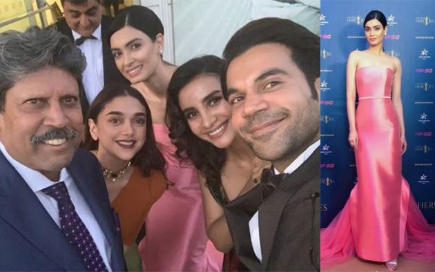 Kapil Dev poses for a selfie with Aditi Rao Hydari, Diana Penty, Patralekhaa and Rajkummar Rao at Lord’s cricket ground.(Instagram)