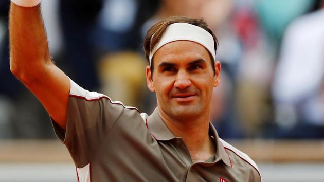 Switzerland's Roger Federer celebrates winning his first round match.(REUTERS)