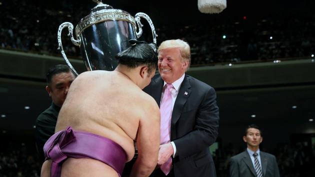 Japanese officials said Trump and Abe also had breakfast and lunch together. On the menu for lunch: double cheeseburgers made with US beef.(REUTERS) Japanese officials said Trump and Abe also had breakfast and lunch together. On the menu for lunch: double cheeseburgers made with US beef.(REUTERS)