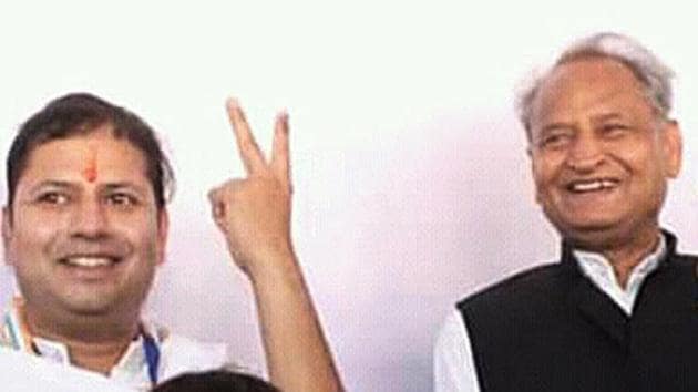 CM ashok Gehlot with son and MP candidate Vaibhav Gehlot (Hindustan Times) CM ashok Gehlot with son and MP candidate Vaibhav Gehlot (Hindustan Times)