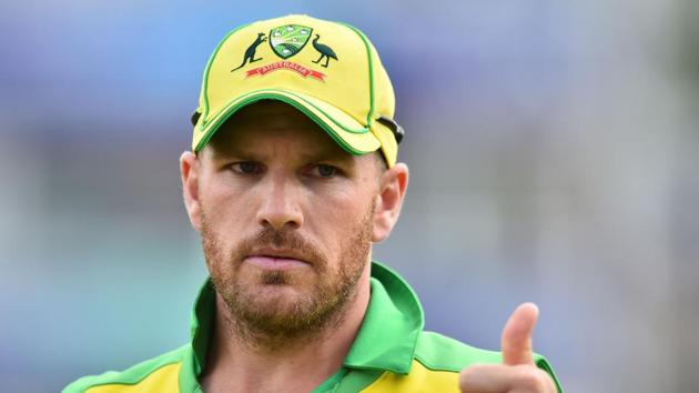 Australia's captain Aaron Finch gestures during the 2019 Cricket World Cup warm up match between England and Australia(AFP)