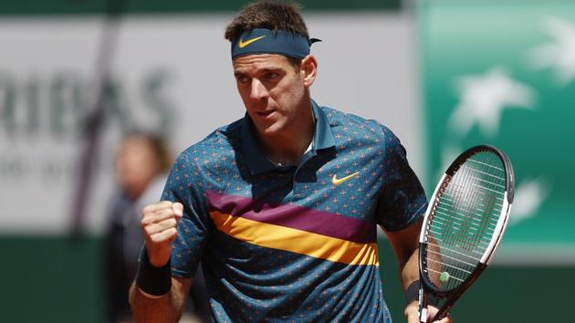 Argentina's Juan Martin del Potro celebrates after winning his first round match against Chile's Nicolas Jarry.(REUTERS)