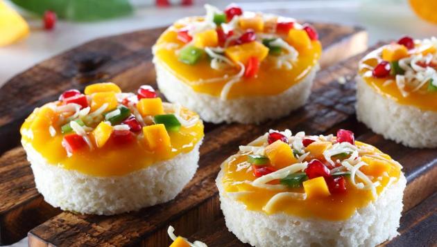 Mango Pizza Dhokla at Khandani Rajdhani. Mango Pizza Dhokla at Khandani Rajdhani.
