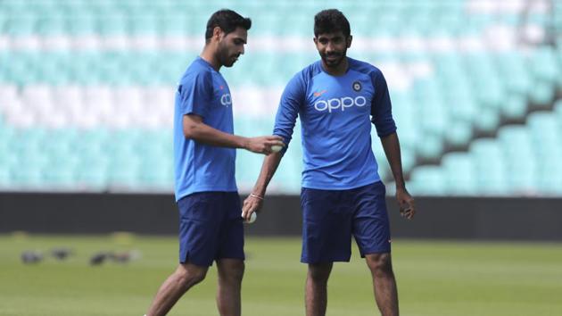 India's Jasprit Bumrah, right, and Bhuvneshwar Kumar prepare to bowl in the nets during a training session at The Oval in London, Thursday, May 23, 2019(AP) India's Jasprit Bumrah, right, and Bhuvneshwar Kumar prepare to bowl in the nets during a training session at The Oval in London, Thursday, May 23, 2019(AP)