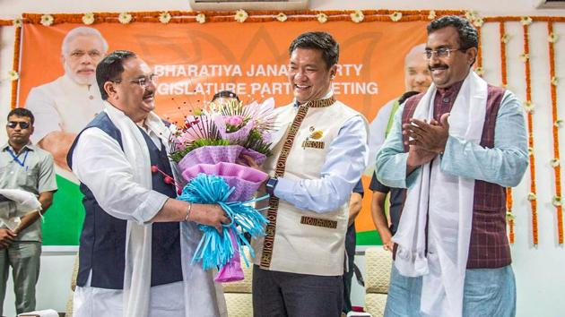 Six days after securing the first electoral victory for the Bharatiya Janata Party in Arunachal Pradesh in the assembly polls, Pema Khandu took oath as the northeastern state’s chief minister. Khandu, has been in the CM’s chair since July 2016 and has witnessed several twists and turns in the state’s politics. (PTI) Six days after securing the first electoral victory for the Bharatiya Janata Party in Arunachal Pradesh in the assembly polls, Pema Khandu took oath as the northeastern state’s chief minister. Khandu, has been in the CM’s chair since July 2016 and has witnessed several twists and turns in the state’s politics. (PTI)
