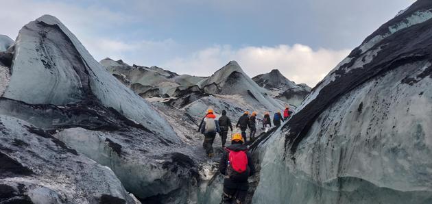 The black at the Sòlheimaj?kul glacier comes from the under-ice Katla volcano, which has erupted from time to time for over 900 years, most recently in 1918.(Mohit Khushalani)