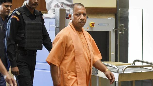 Uttar Pradesh chief minister Yogi Adityanath arrives to attend the cabinet meeting, in Lucknow, Tuesday, May 28, 2019.(PTI)