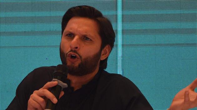 Pakistani cricketer Shahid Afridi speaks during a press conference to present his autobiography in Karachi on May 4, 2019.(AFP)