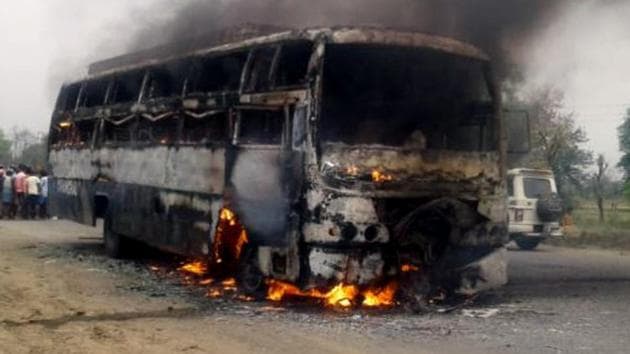 One of the vehicles lost its brakes going downhill and crashed into the other, causing both to erupt in flames (HT File Photo ( Representative Image)) One of the vehicles lost its brakes going downhill and crashed into the other, causing both to erupt in flames (HT File Photo ( Representative Image))