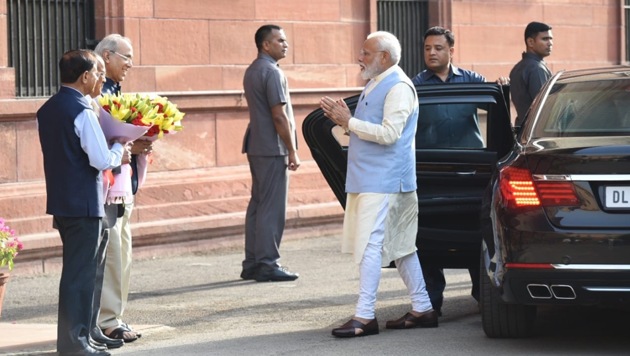 Prime Minister Narendra Modi arrives for the first cabinet meeting of his new government. (Arvind Yadav/HT PHOTO) Prime Minister Narendra Modi arrives for the first cabinet meeting of his new government. (Arvind Yadav/HT PHOTO)