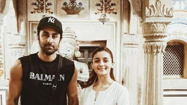 Ranbir Kapoor and Alia Bhatt pose during their shoot in Varanasi.