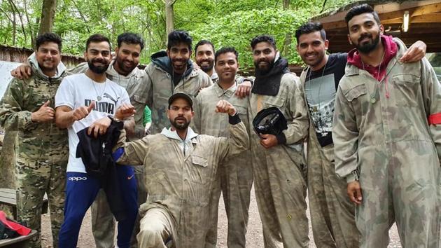 Virat Kohli & Co taking part in a ‘team bonding’ session ahead of the ICC World Cup 2019 opener.(Twitter)