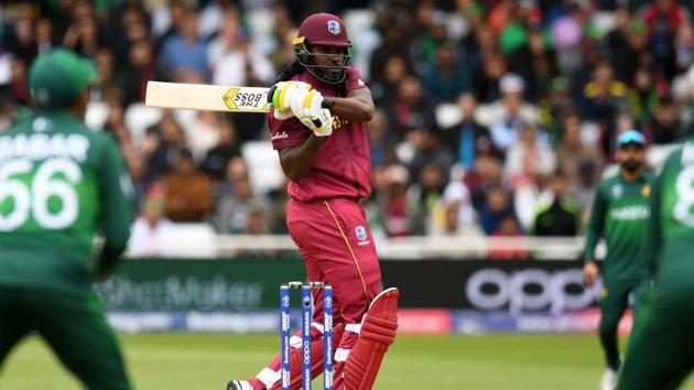West Indies' Chris Gayle bats during the 2019 Cricket World Cup group stage match between West Indies and Pakistan. (AFP) 