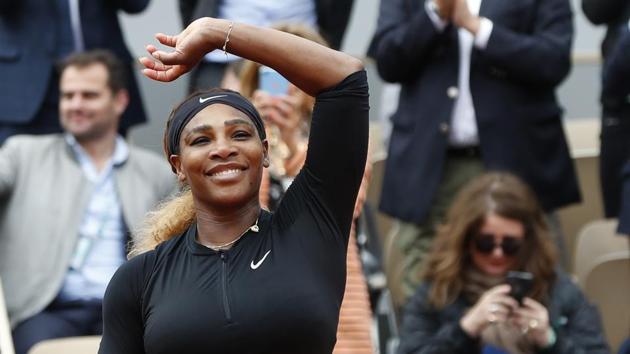 Serena Williams of the U.S. celebrates winning her second round match of the French Open tennis tournament against Japan's Kurumi Nara in two sets, 6-3, 6-2, at the Roland Garros stadium in Paris, Thursday, May 30, 2019.(AP)