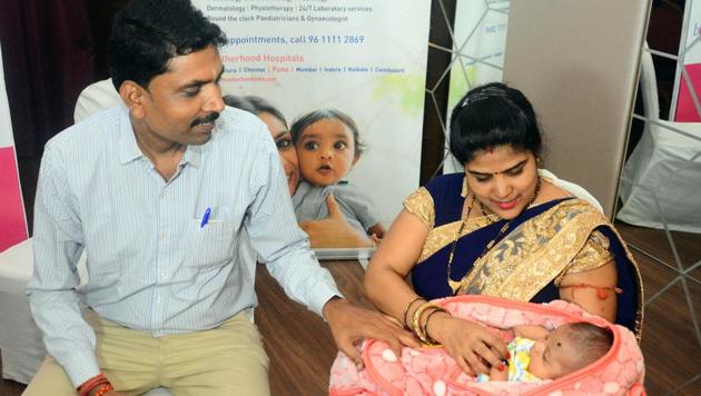 Virendra Tripathi, and Anitha Tripathi with their child Rudranksh during a press conference at Hotel Orbett in Pune (Shankar Narayan/HT PHOTO) Virendra Tripathi, and Anitha Tripathi with their child Rudranksh during a press conference at Hotel Orbett in Pune (Shankar Narayan/HT PHOTO)