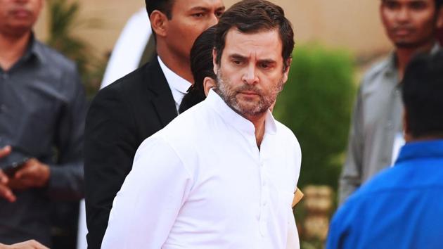 Congress president Rahul Gandhi (C) lost the Amethi seat to BJP’s Smriti Irani in the 2019 Lok Sabha elections.(AFP)