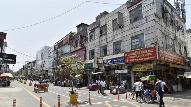 New Delhi, India - May 3, 2019: A view of Ajmal Khan Road that is open only for pedestrians, at Karol Bagh, in New Delhi.(Sanchit Khanna/HT PHOTO)