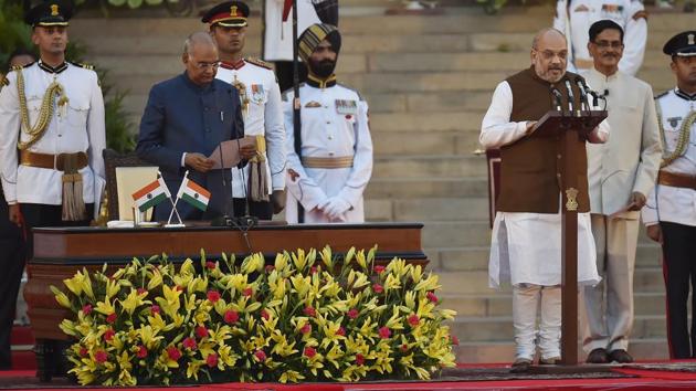 First time Member of Parliament, 55-year-old Amit Shah is set to become the second-most powerful person in Narendra Modi’s council of ministers after Thursday’s official swearing in. There had been strong speculation that Shah joining the government as a cabinet minister was inevitable when he fought and won the Gandhinagar Lok Sabha seat. He is slotted to get a top portfolio, perhaps even finance. (Ajay Aggarwal / HT Photo) First time Member of Parliament, 55-year-old Amit Shah is set to become the second-most powerful person in Narendra Modi’s council of ministers after Thursday’s official swearing in. There had been strong speculation that Shah joining the government as a cabinet minister was inevitable when he fought and won the Gandhinagar Lok Sabha seat. He is slotted to get a top portfolio, perhaps even finance. (Ajay Aggarwal / HT Photo)