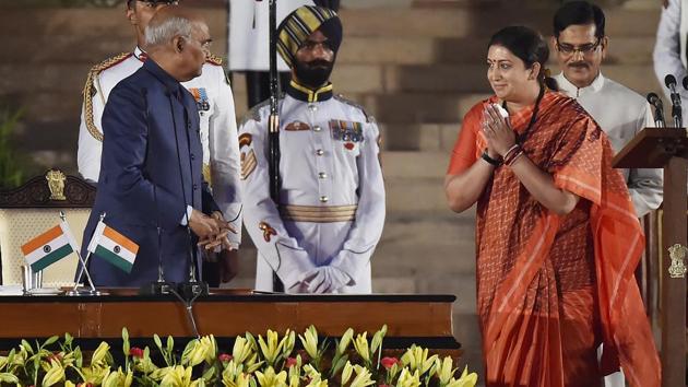 Six women ministers were inducted into Prime Minister Narendra Modi’s new Cabinet on Thursday evening. Senior BJP leaders Nirmala Sitharaman, Smriti Irani (pictured) and Harsimrat Kaur Badal are some of the prominent women ministers in the newly elected government. Sadhvi Niranjan Jyoti, Renuka Singh Saruta and Debashree Chowdhury for the other half. (Ajay Aggarwal / HT Photo) Six women ministers were inducted into Prime Minister Narendra Modi’s new Cabinet on Thursday evening. Senior BJP leaders Nirmala Sitharaman, Smriti Irani (pictured) and Harsimrat Kaur Badal are some of the prominent women ministers in the newly elected government. Sadhvi Niranjan Jyoti, Renuka Singh Saruta and Debashree Chowdhury for the other half. (Ajay Aggarwal / HT Photo)