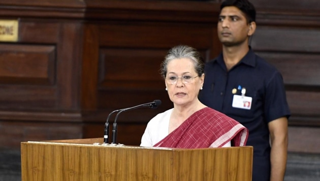 Sonia Gandhi addresses Congress MPs at Parliament Annexe where she was elected the party’s parliamentary leader. (HT Photo) Sonia Gandhi addresses Congress MPs at Parliament Annexe where she was elected the party’s parliamentary leader. (HT Photo)