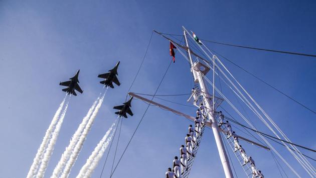 Airplanes fly-by during the Graduation Parade for the 136th batch of the National Defence Academy at Khetarpal Parade ground of the NDA Khadakwasla campus in Pune, Maharashtra. (Sanket Wankhade / HT Photo) Airplanes fly-by during the Graduation Parade for the 136th batch of the National Defence Academy at Khetarpal Parade ground of the NDA Khadakwasla campus in Pune, Maharashtra. (Sanket Wankhade / HT Photo)