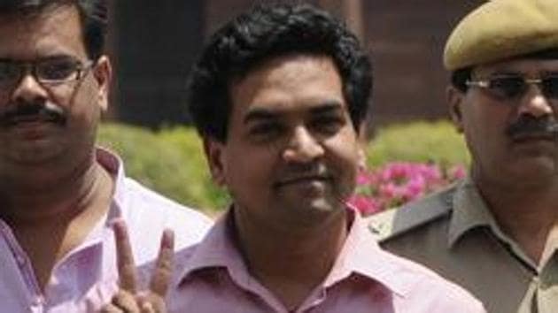 A Delhi court framed notice against rebel Aam Aadmi Party MLA Kapil Mishra in a defamation case filed by Delhi’s health minister Satyendar Jain. (Burhaan Kinu/HT PHOTO) A Delhi court framed notice against rebel Aam Aadmi Party MLA Kapil Mishra in a defamation case filed by Delhi’s health minister Satyendar Jain. (Burhaan Kinu/HT PHOTO)