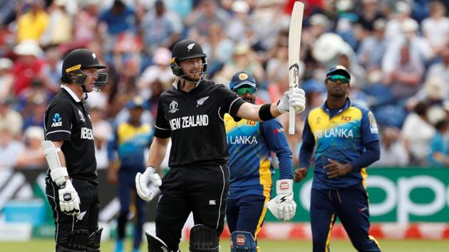 New Zealand’s Martin Guptill celebrates reaching a half century. (Action Images via Reuters)