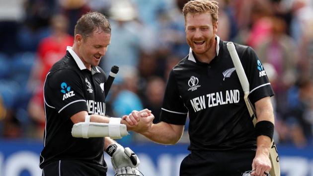 New Zealand’s Colin Munro and Martin Guptill celebrate at the end of the match. (Action Images via Reuters)