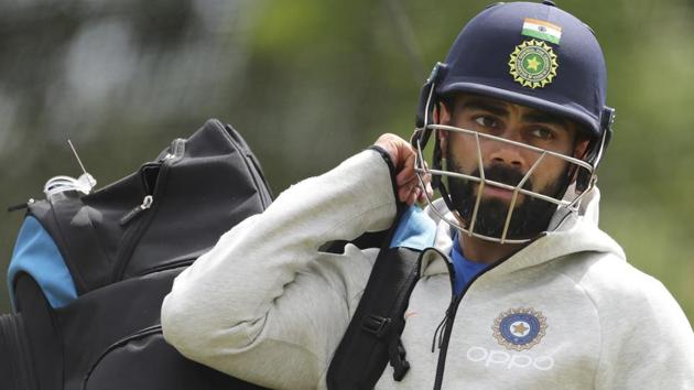India's captain Virat Kohli leaves after batting in the nets during a training session.(AP)