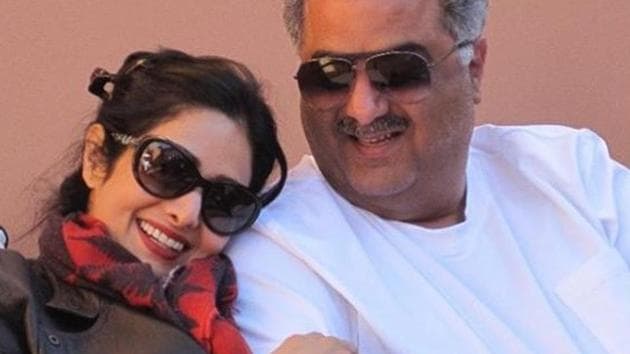 Late Bollywood actor Sridevi with husband Boney Kapoor in a throwback picture that their daughter Janhvi Kapoor has shared.(Instagram)