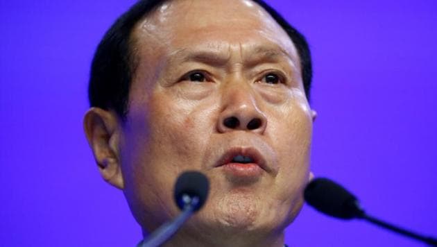 Chinese Defense Minister Wei Fenghe speaks at the IISS Shangri-la Dialogue in Singapore.(Reuters Photo)