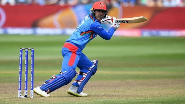Afghanistan's Mohammad Nabi plays a shot. (AFP)