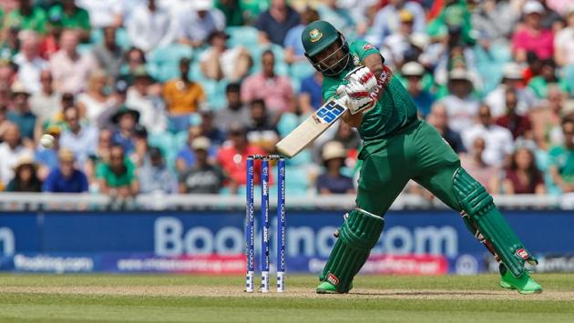 Bangladesh's Mosaddek Hossain plays a shot to the boundary. (AFP)