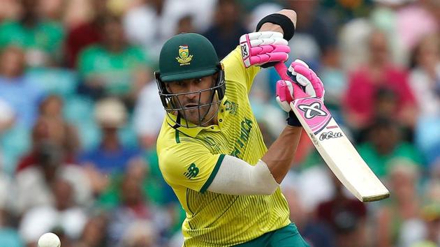 South Africa's Faf du Plessis watches the ball after playing a shot. (AFP)