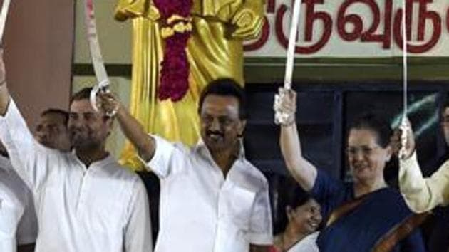 The Dravidian party chief said Congress was the “permanent guarantee for pluralism, secularism, social justice and equality enshrined in the Constitution”. (AP) The Dravidian party chief said Congress was the “permanent guarantee for pluralism, secularism, social justice and equality enshrined in the Constitution”. (AP)