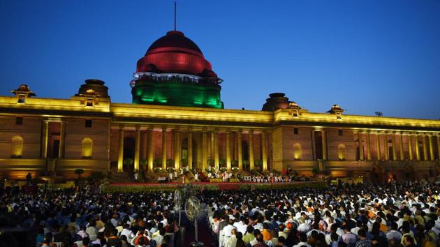 A view of the swearing-in ceremony of Prime Minister Narendra Modi’s second term in office, at Rashtrapati Bhavan, in New Delhi. (Ajay Aggarwal / HT Photo) A view of the swearing-in ceremony of Prime Minister Narendra Modi’s second term in office, at Rashtrapati Bhavan, in New Delhi. (Ajay Aggarwal / HT Photo)