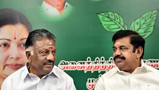 Tamil Nadu Chief Minister E Palanisamy (EPS) and Deputy Chief Minister O Panneerselvam (OPS) met AIADMK ministers, MLAs and district secretaries to analyse the party’s disastrous performance in the Lok Sabha elections in Tamil Nadu. (PTI FILE PHOTO) Tamil Nadu Chief Minister E Palanisamy (EPS) and Deputy Chief Minister O Panneerselvam (OPS) met AIADMK ministers, MLAs and district secretaries to analyse the party’s disastrous performance in the Lok Sabha elections in Tamil Nadu. (PTI FILE PHOTO)