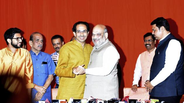 The question in the future is this: as the BJP’s hegemony gets entrenched, what will be the space of allies in the NDA? This will first get tested in Maharashtra when the Shiv Sena insists on an equal seat sharing arrangement(Vijayanand Gupta/HT Photo)