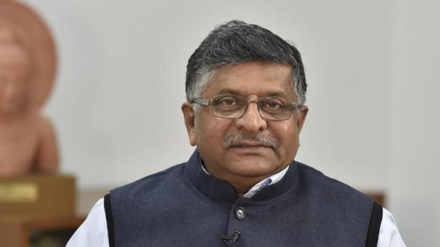 Union Minister Law & Justice, Electronics and Information Technology, Ravi Shankar Prasad during a interview at his residence (Sanjeev Verma/HT PHOTO) Union Minister Law & Justice, Electronics and Information Technology, Ravi Shankar Prasad during a interview at his residence (Sanjeev Verma/HT PHOTO)