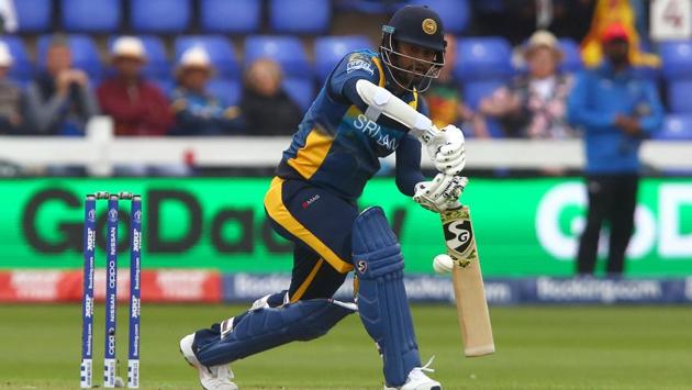 Sri Lanka's captain Dimuth Karunaratne plays a shot during the 2019 Cricket World Cup group stage. (AFP)